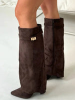 Hoge PU suede laarzen met metalen gesp dames