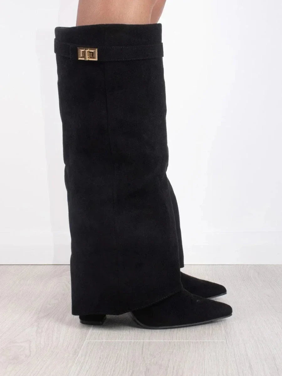 Hoge PU suede laarzen met metalen gesp dames
