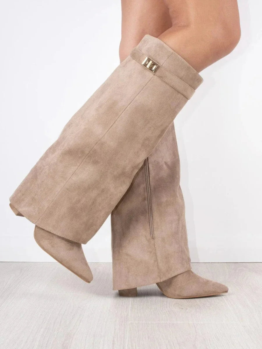 Hoge PU suede laarzen met metalen gesp dames
