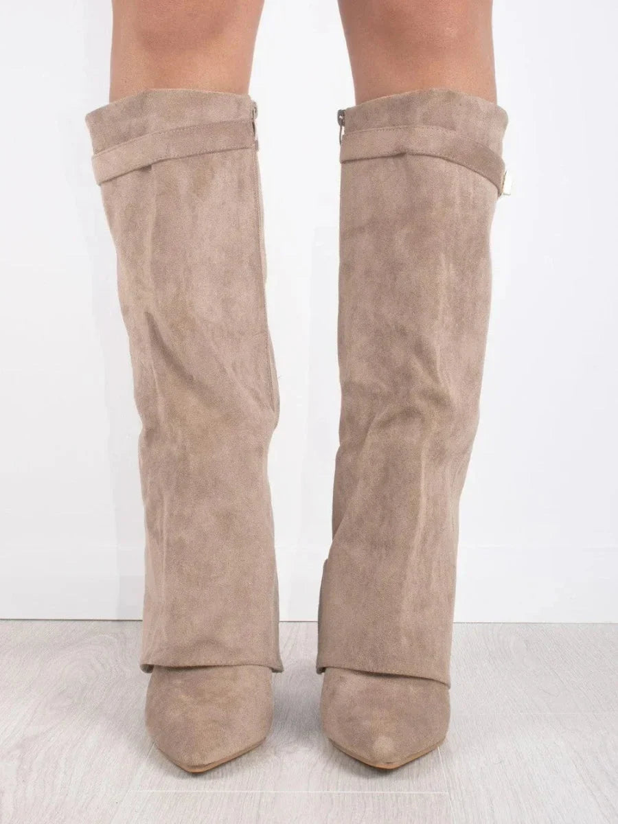 Hoge PU suede laarzen met metalen gesp dames