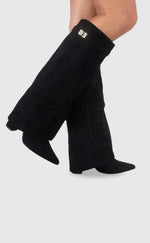 Hoge PU suede laarzen met metalen gesp dames