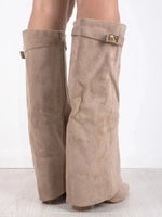 Hoge PU suede laarzen met metalen gesp dames
