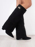 Hoge PU suede laarzen met metalen gesp dames