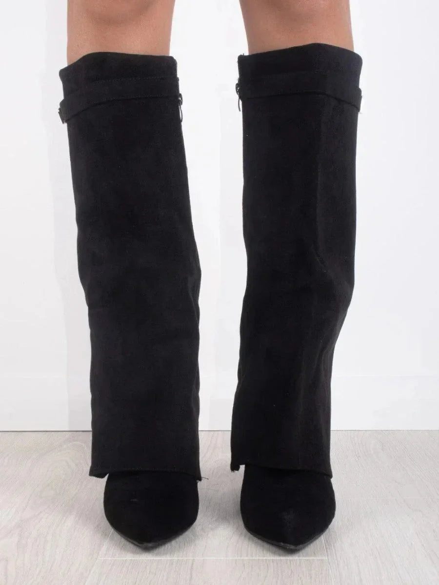 Hoge PU suede laarzen met metalen gesp dames