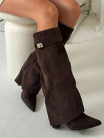 Hoge PU suede laarzen met metalen gesp dames