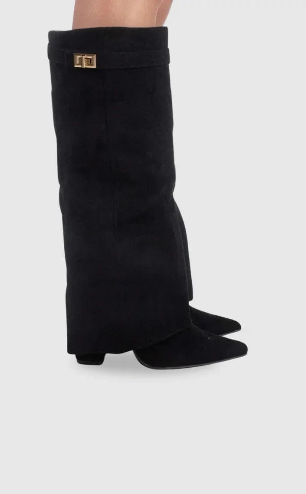 Hoge PU suede laarzen met metalen gesp dames