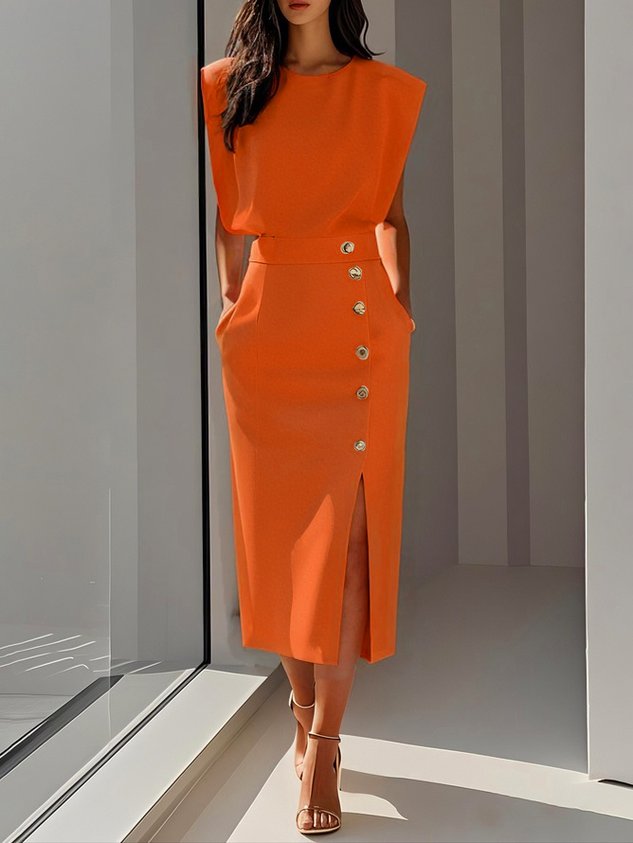 Midi jurk met knopen Dames
