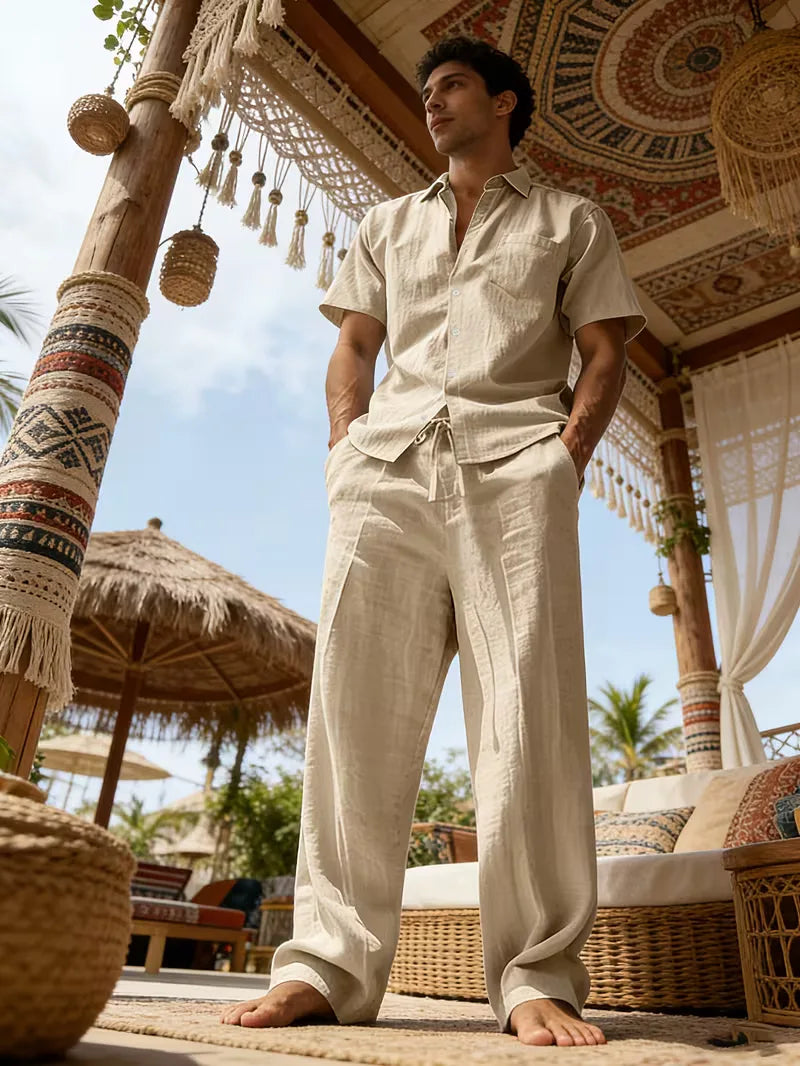 Tweedelige zomer set met wijde lange broek Heren