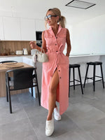 Maxi denim jurk met knopen Dames