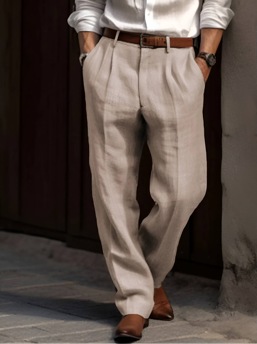 Linnen broek met plooien Heren