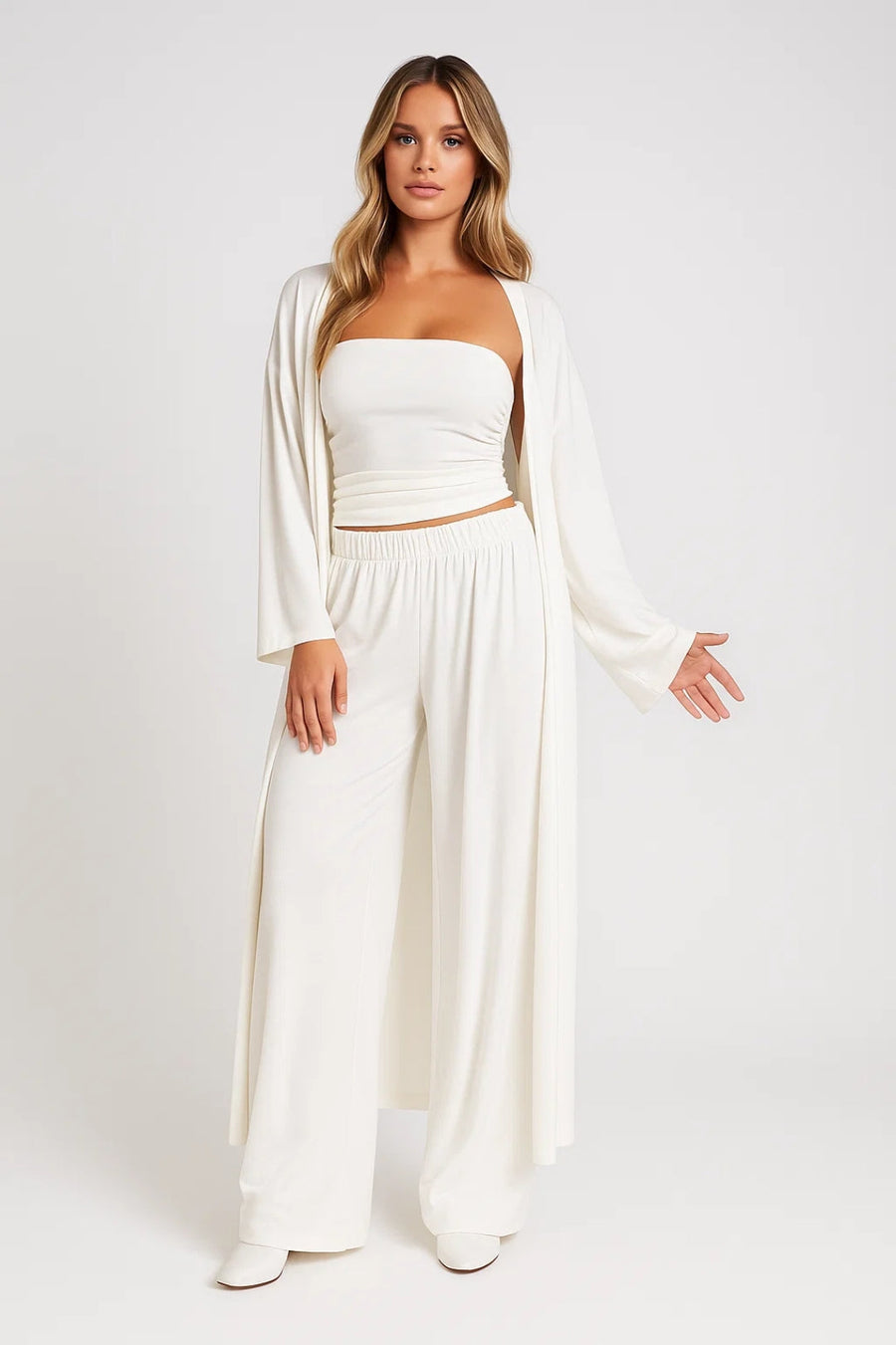 Drie-delige set met strapless top en broek Dames
