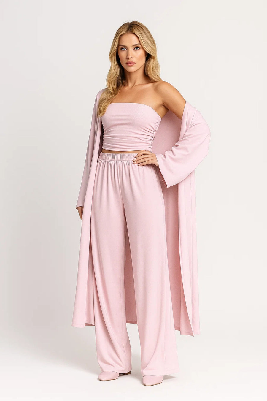 Drie-delige set met strapless top en broek Dames