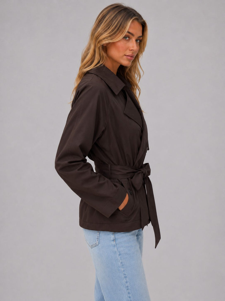 Jas dames cropped trench met Strikceintuur