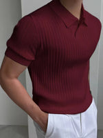 Geribde polo met V-hals Heren