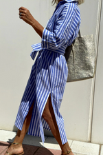 Gestreepte Midi Zomerjurk met knoopjes dames