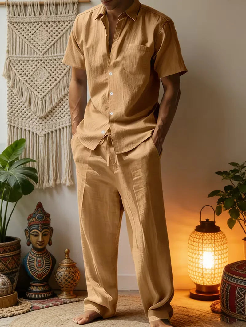 Tweedelige zomer set met wijde lange broek Heren