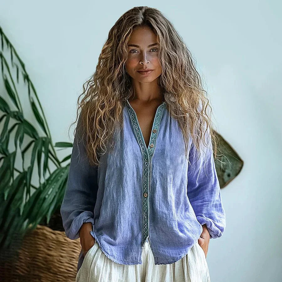 Boho linnen blouse met lange mouwen Dames