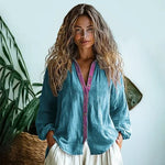 Boho linnen blouse met lange mouwen Dames