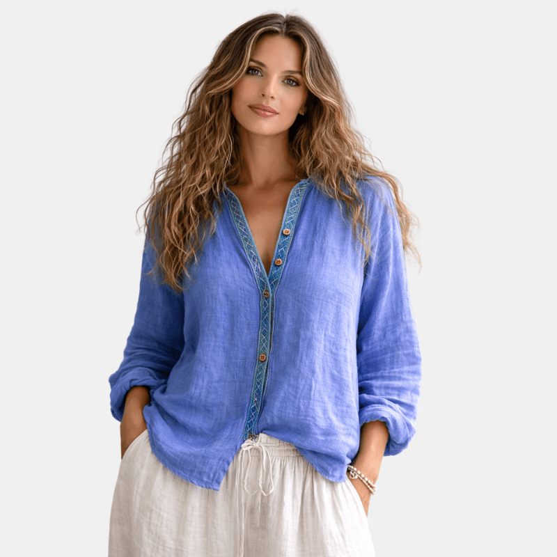 Boho linnen blouse met lange mouwen Dames