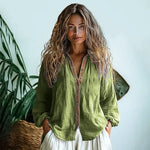 Boho linnen blouse met lange mouwen Dames