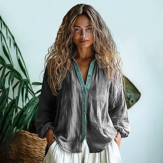 Boho linnen blouse met lange mouwen Dames