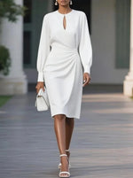 Midi zomerjurk met geplooide details Dames