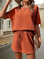Tweedelige wafel zomerset met shirt en short Dames
