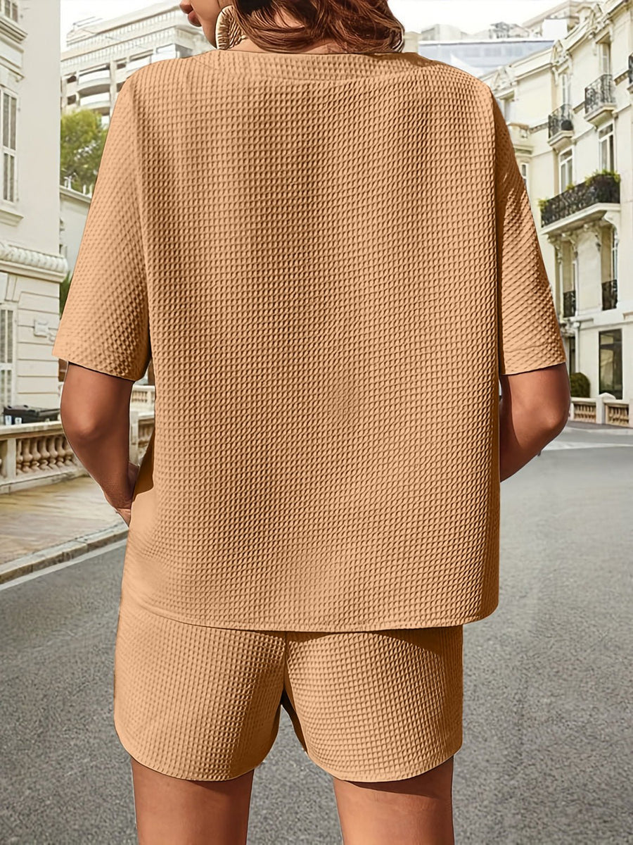 Tweedelige wafel zomerset met shirt en short Dames
