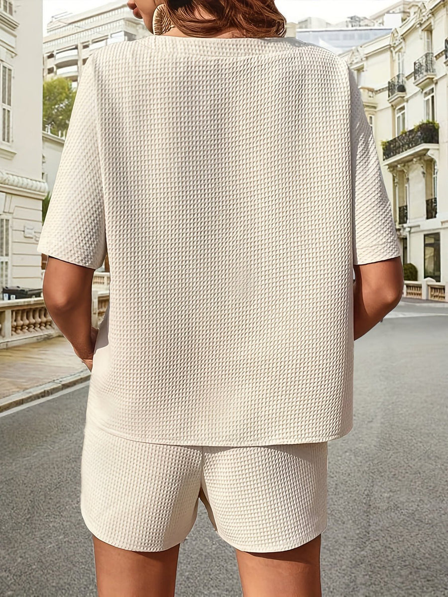 Tweedelige wafel zomerset met shirt en short Dames