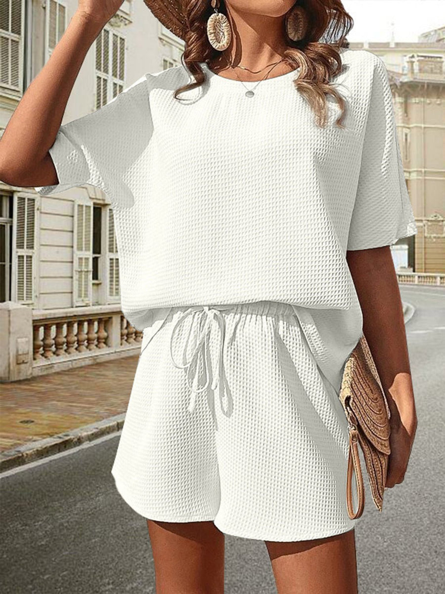 Tweedelige wafel zomerset met shirt en short Dames