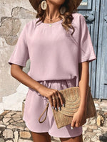 Tweedelige wafel zomerset met shirt en short Dames