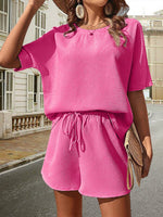 Tweedelige wafel zomerset met shirt en short Dames