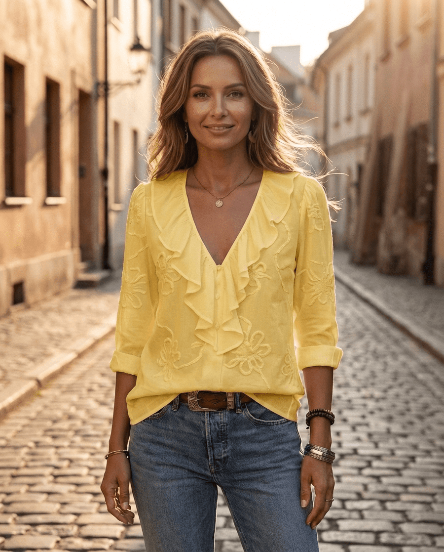 Blouse met lange mouwen en V-hals Dames