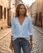 Blouse met lange mouwen en V-hals Dames