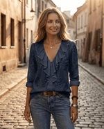 Blouse met lange mouwen en V-hals Dames