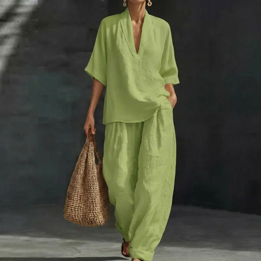 Tweedelige zomer set met top en wijde broek Dames