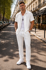 Tweedelige linnen zomer set met lange broek Heren