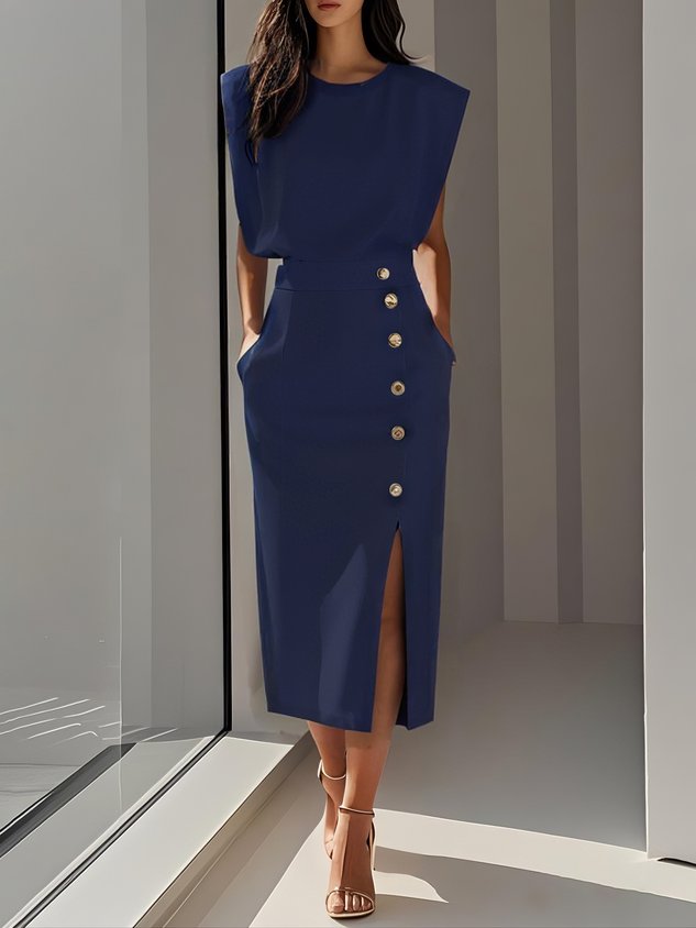 Midi jurk met knopen Dames