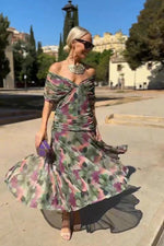 Geplooide maxi zomerjurk met V-hals Dames