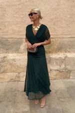 Geplooide maxi zomerjurk met V-hals Dames