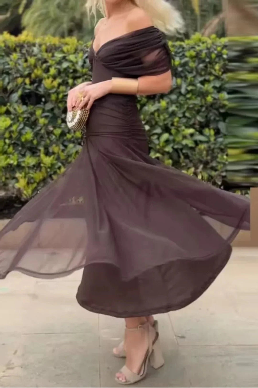 Geplooide maxi zomerjurk met V-hals Dames