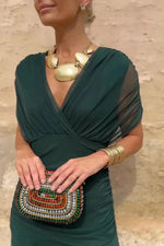 Geplooide maxi zomerjurk met V-hals Dames