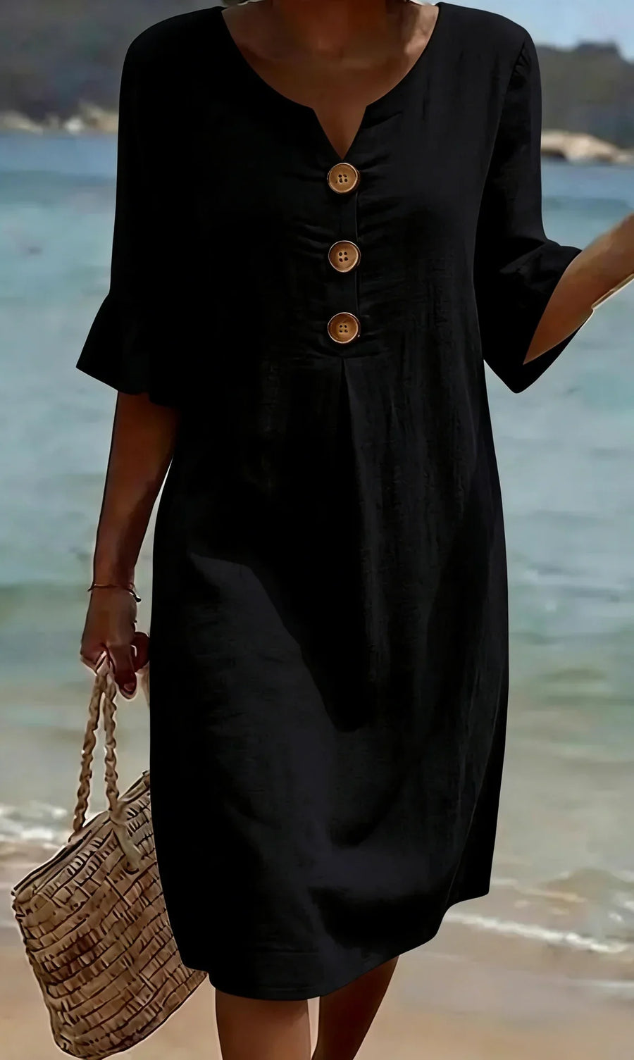 Midi zomerjurk met knoopsluiting Dames