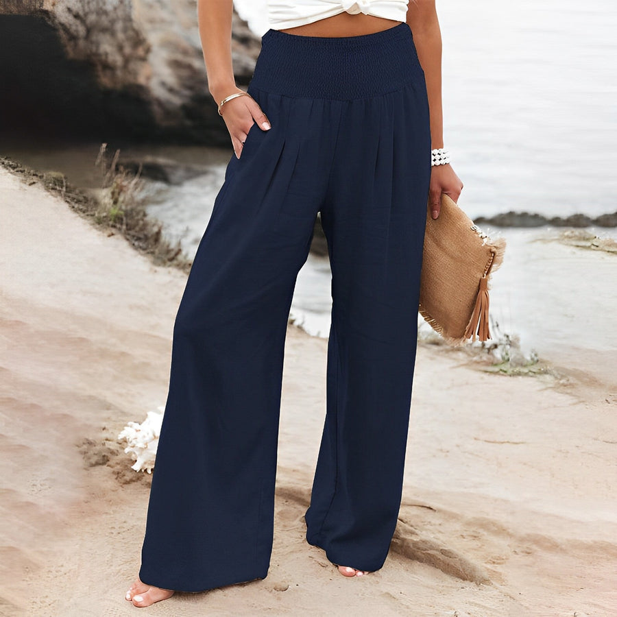Wijde zomerbroek met elastische tailleband Dames