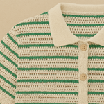 close up groen gebreid crochet shirt korte mouw heren