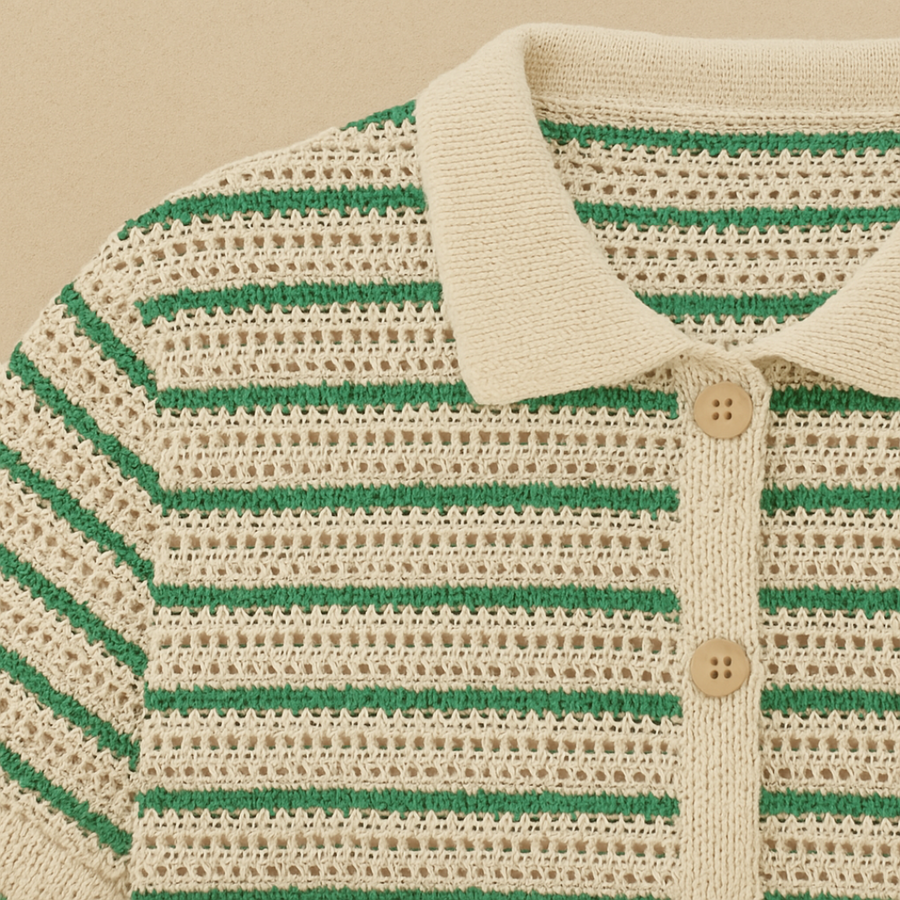 close up groen gebreid crochet shirt korte mouw heren
