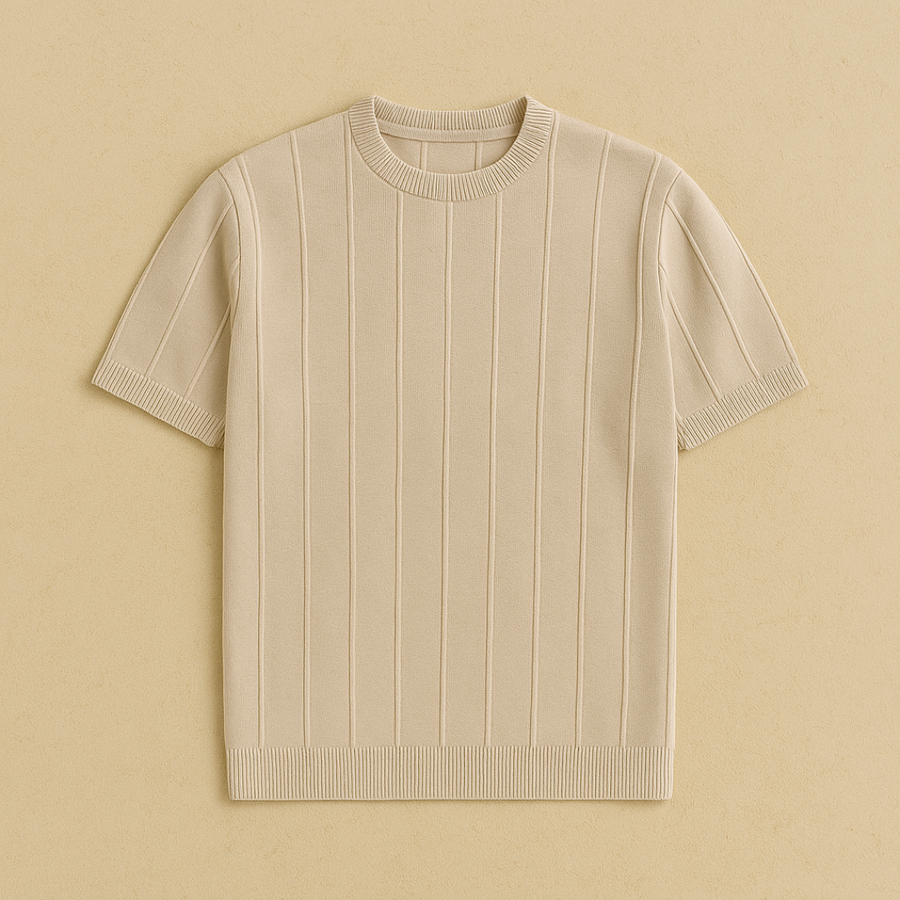 Beige gebreid T-shirt katoen heren
