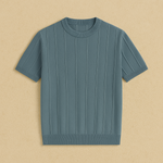 Turquoise gebreid T-shirt katoen heren