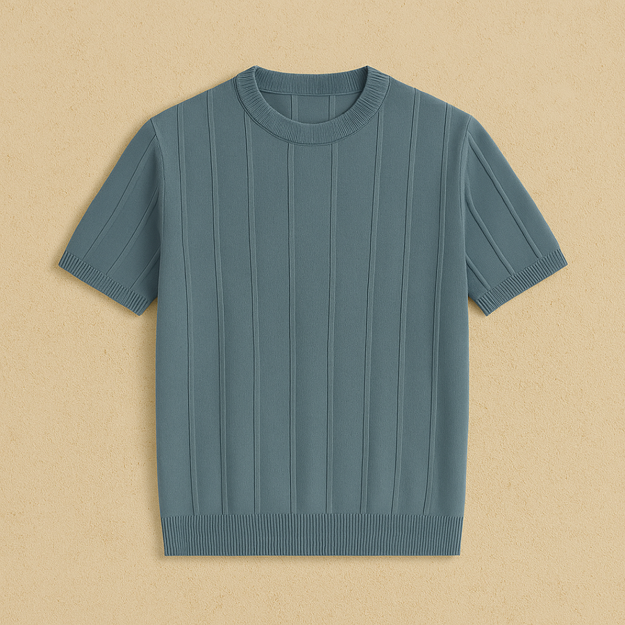 Turquoise gebreid T-shirt katoen heren