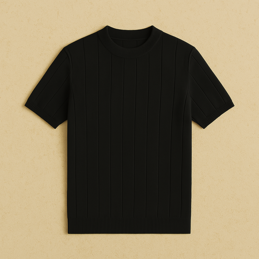 Zwart gebreid T-shirt katoen heren